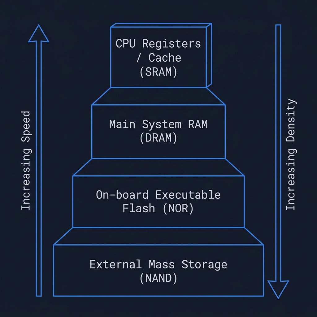 The Memory Hierarchy showing speed vs density trade-offs