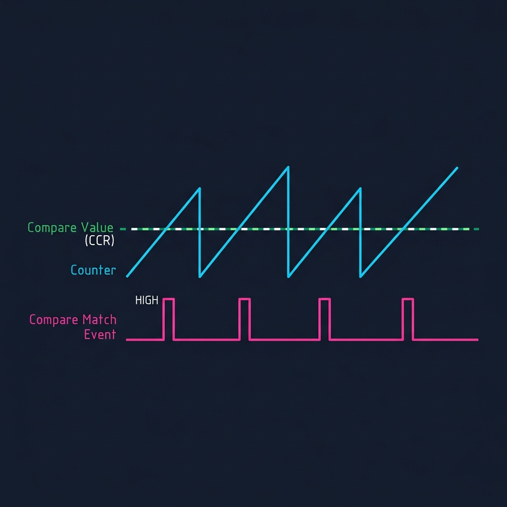 Timer Compare Match Waveform showing Counter intersecting CCR to trigger Match Events