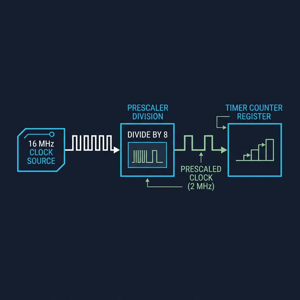 Timer Clock Division: Clock source divided by Prescaler to drive Counter CNT